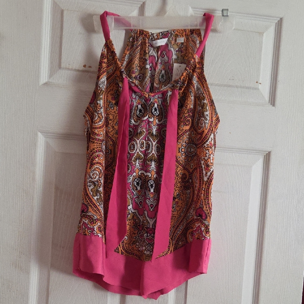 New York & Company Pink and Brown Asymmetrical Camisole